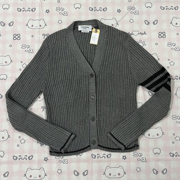 Womens Black Four Bar Knit Jacket Gray Thom Browne - Picture 1 of 6